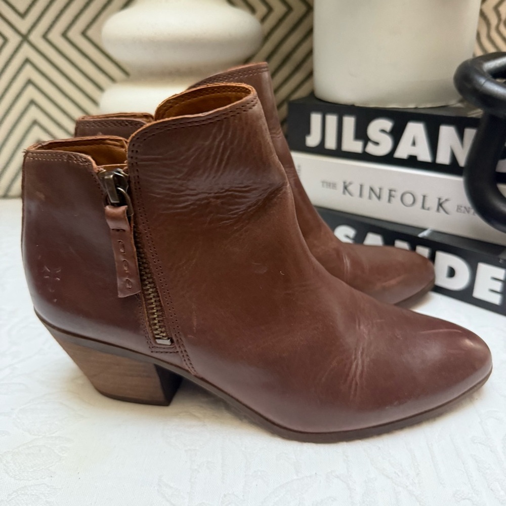 Frye Brown Ankle Booties with Side Zipper